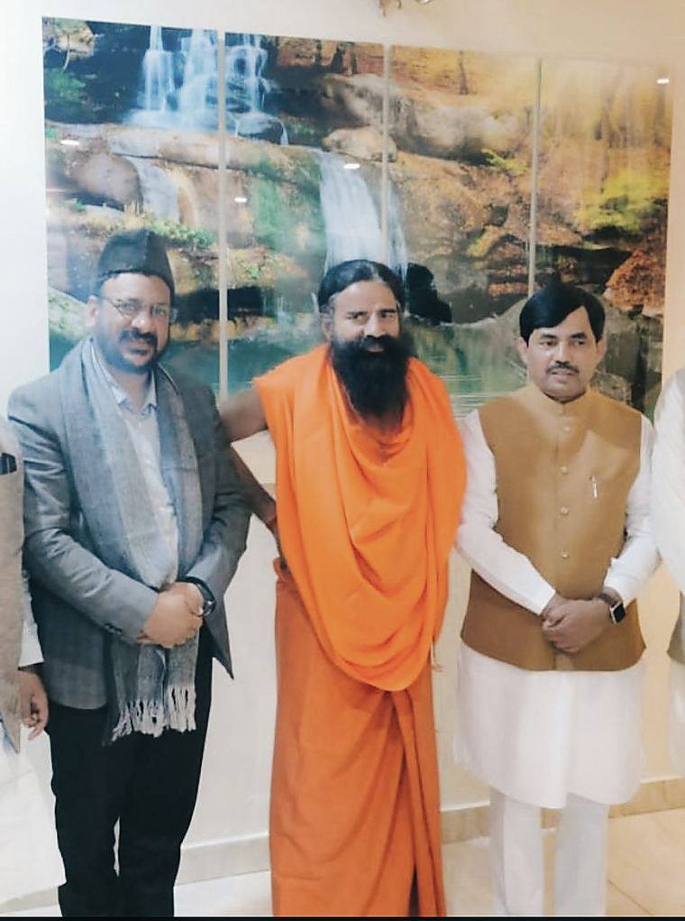 Shadab Shams with Baba Ramdev and Shahnawaz Hussain